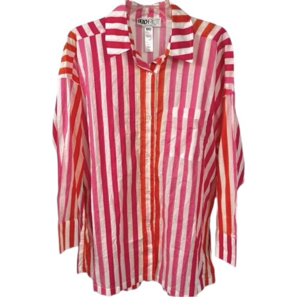 Beach Riot NWT Alexa Coverup Button Down Long Sleeve Top Pink Orange LP - Picture 5 of 9